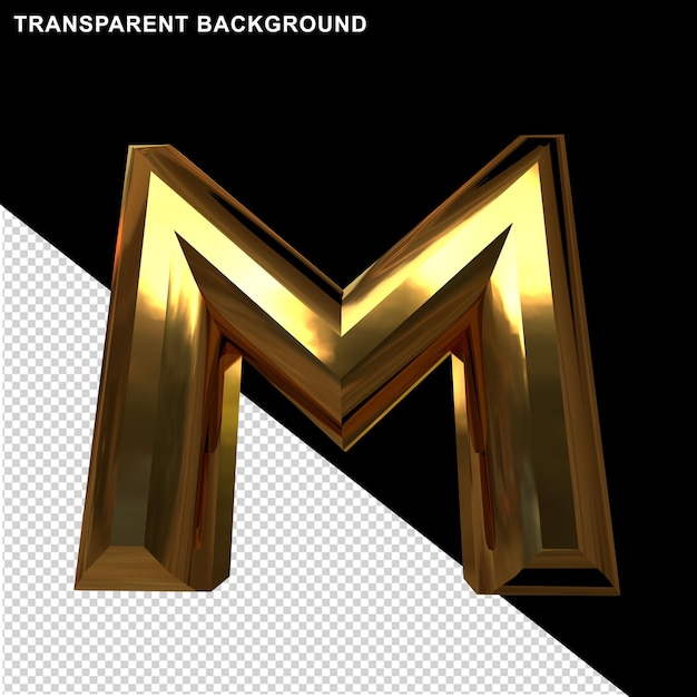 Lettres en or. lettre majuscule m 3d
