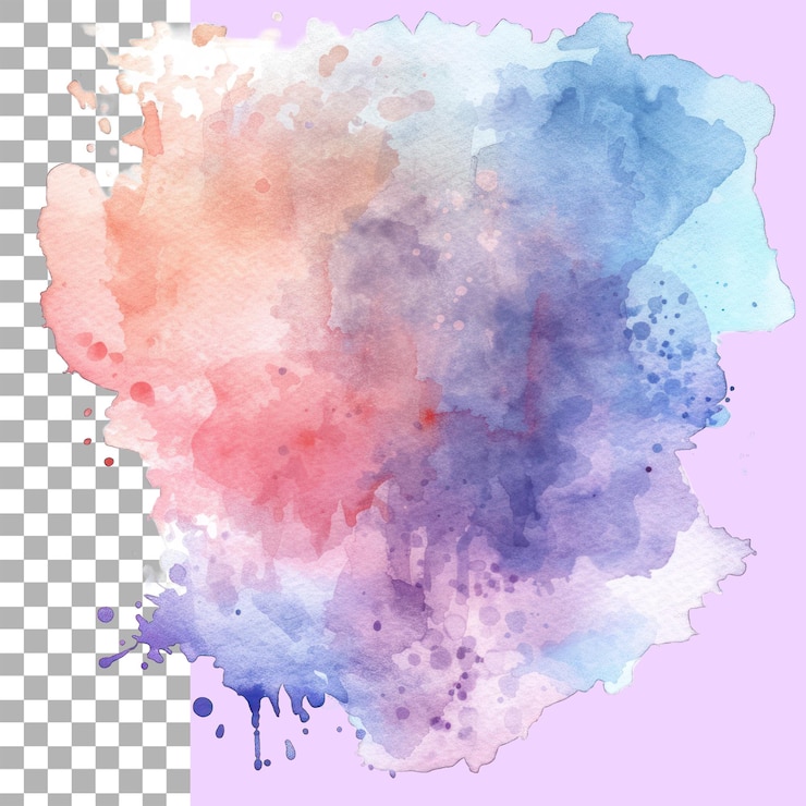 PSD leuchtende aquarell-gelbviolet-flecken tropfen abstrakte illustration auf weißem hintergrund banner für text grunge-element zur dekoration