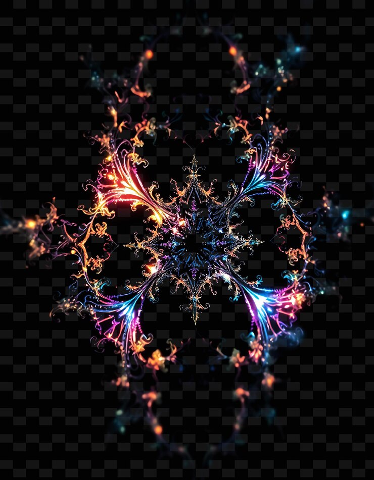 PSD leuchtende fraktale komplizierte fraktal-ähnliche muster von iridescent li y2k neon inspiriertes licht textureg