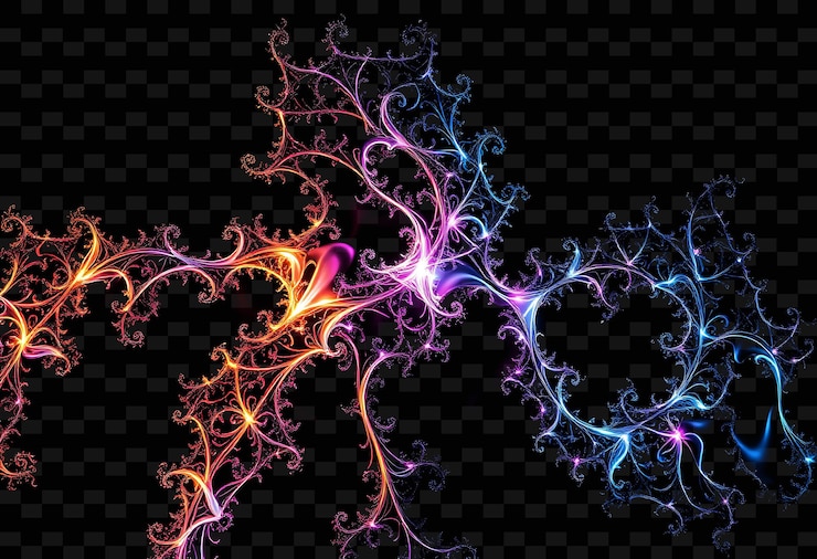PSD leuchtende fraktale komplizierte fraktal-ähnliche muster von iridescent li y2k neon inspiriertes licht textureg
