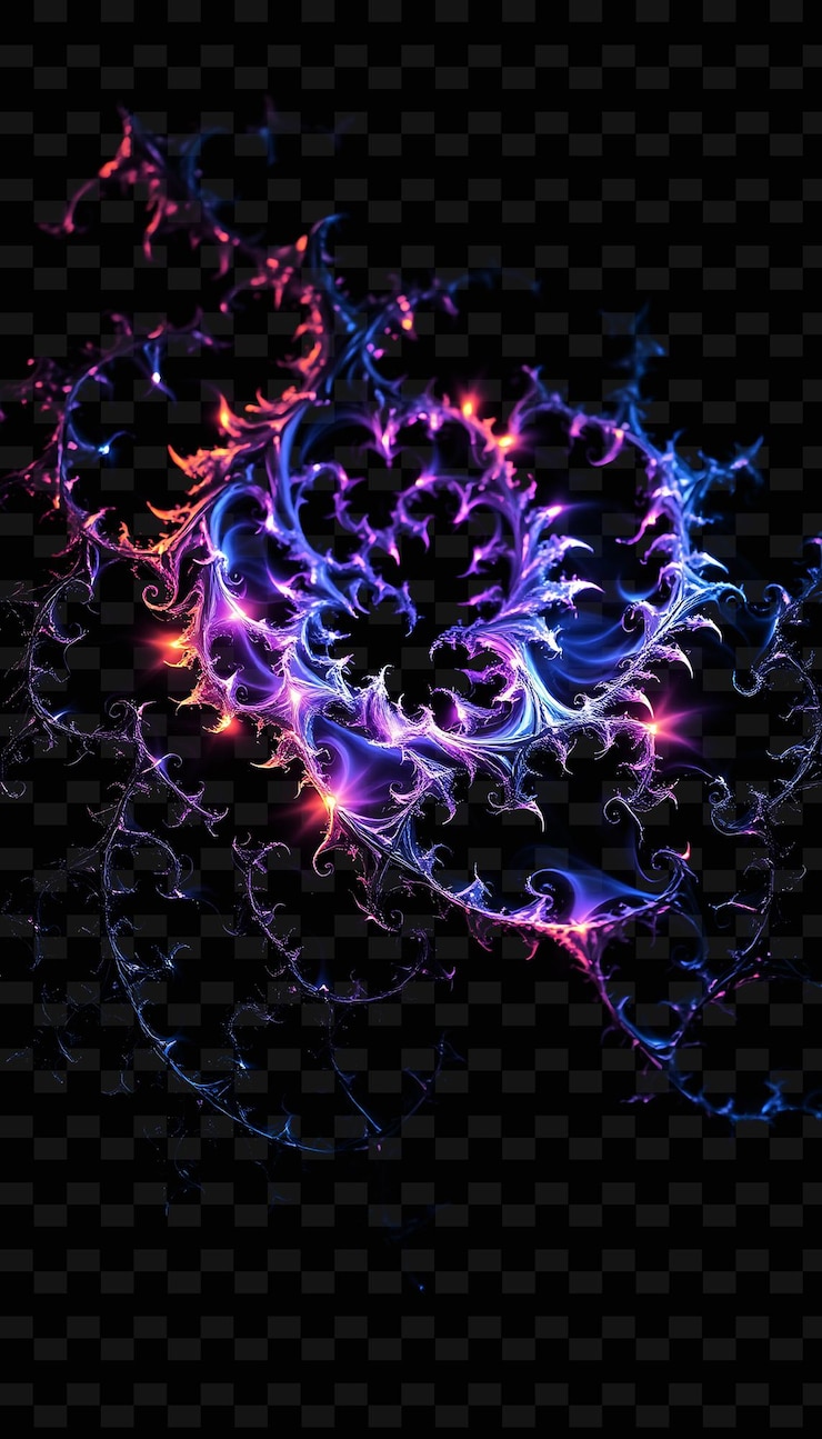PSD leuchtende fraktale komplizierte fraktal-ähnliche muster von iridescent li y2k neon inspiriertes licht textureg