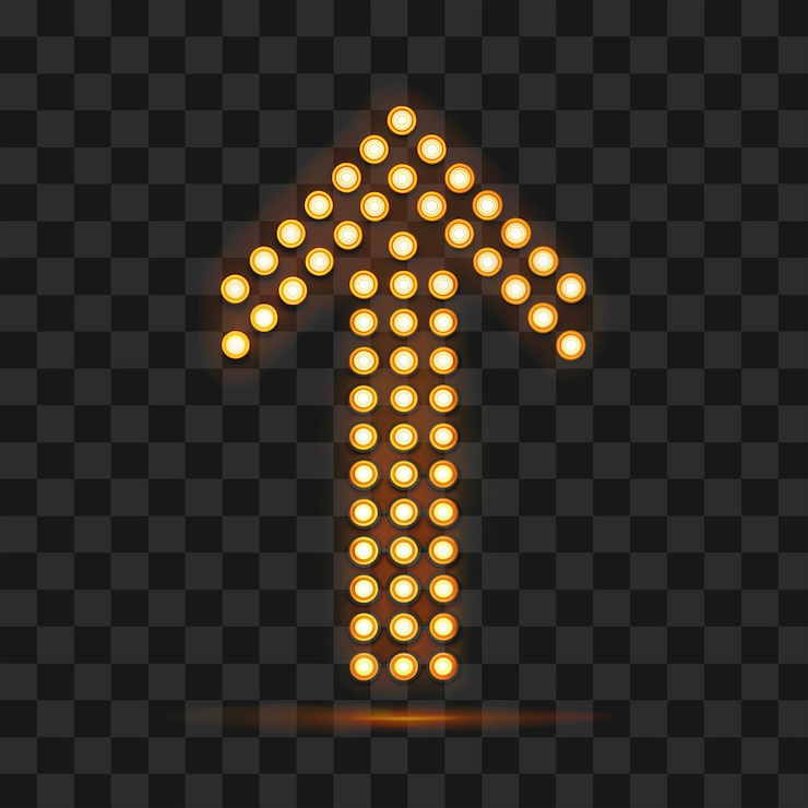 PSD leuchtender pfeil nach oben marquee-lichter orange-lampen richtungsanzeige transparent png
