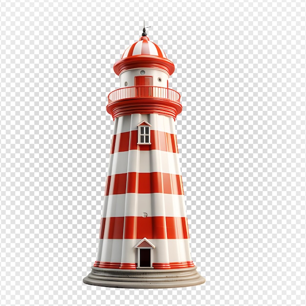 Leuchtturm isoliert auf transparentem hintergrund rot-weiß gestreifter leuchtturm png generative ai
