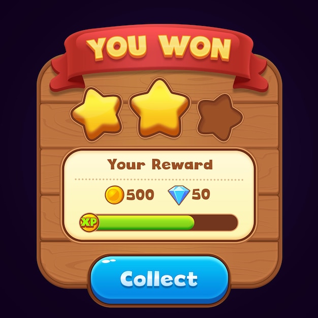 Level Complete Game UI Popup 2D Interface Game UI Gaming UI 2D Wooden Style Game UI
