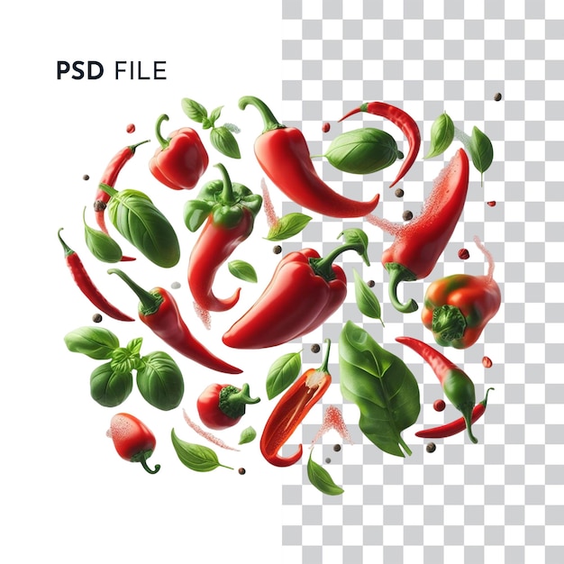 PSD levitando pimienta roja caliente en fondo blanco concepto culinario vibrante descargar freepik