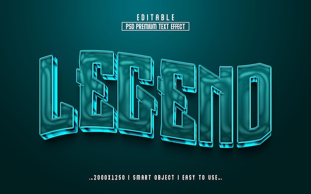 Leyenda 3d Efecto de texto editable PSD con fondo premium