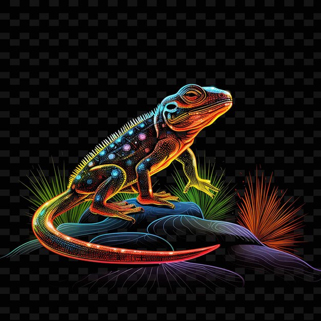 PSD lézard sunny desert zigzag neon lines cactus queue incurvée sur b png y2k formes transparent light arts