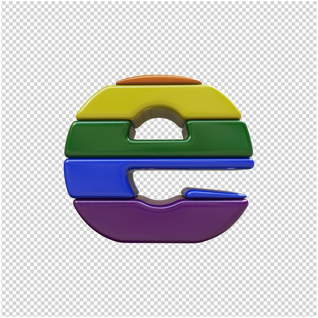 PSD lgbt-flagge farbe buchstaben ansicht von unten. 3d-buchstabe e