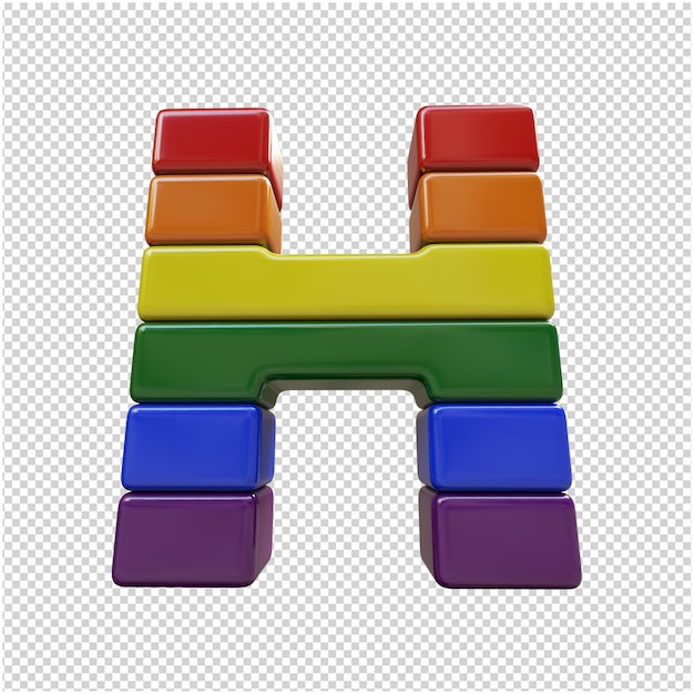 Lgbt-flagge farbe buchstaben ansicht von unten. 3d-buchstabe h