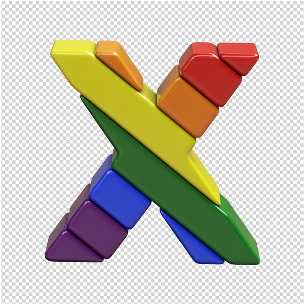 Lgbt-flaggenbuchstaben diagonal draufsicht. 3d-buchstabe x