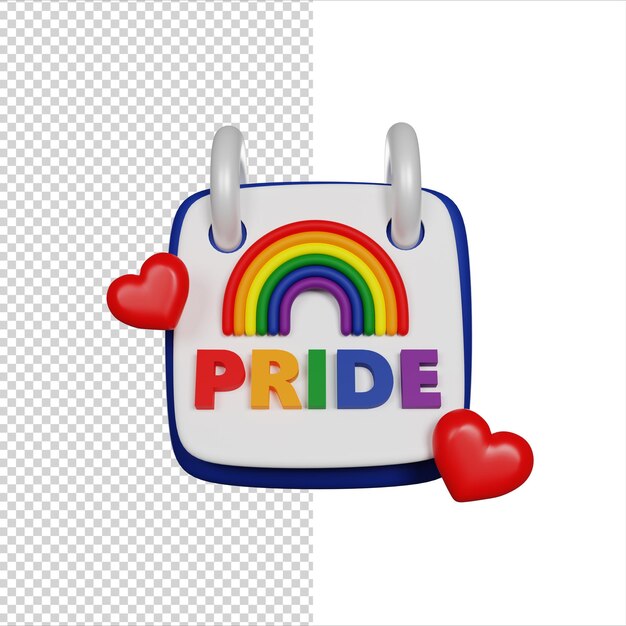 LGBTQ Rainbow LGBT Calendario Orgullo Mes Derechos Humanos Icono de renderizado 3D