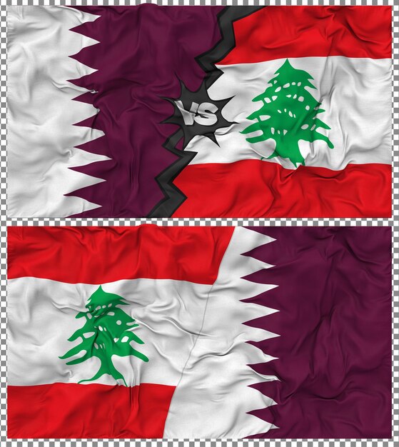 Le Liban contre le Qatar Half Combined Flag Cloth Bump Texture Rendering 3D