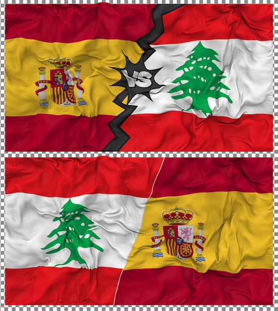 Libano contro la Spagna Mezza bandiera combinata Tessuto Bump Texture Rendering 3D