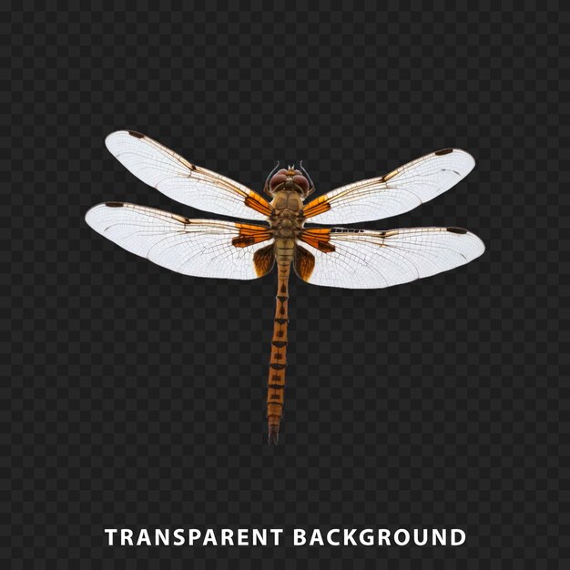 Une libellule isolée sur un fond transparent présentant des ailes complexes