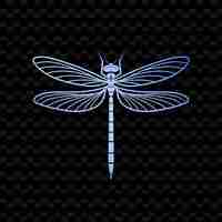 PSD una libélula azul con una cola azul sobre un fondo negro