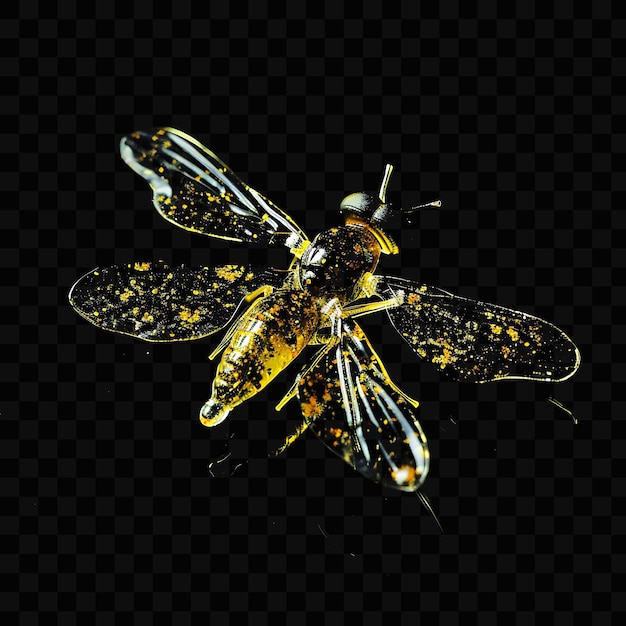 PSD una libélula dorada con un cuerpo dorado y un fondo negro
