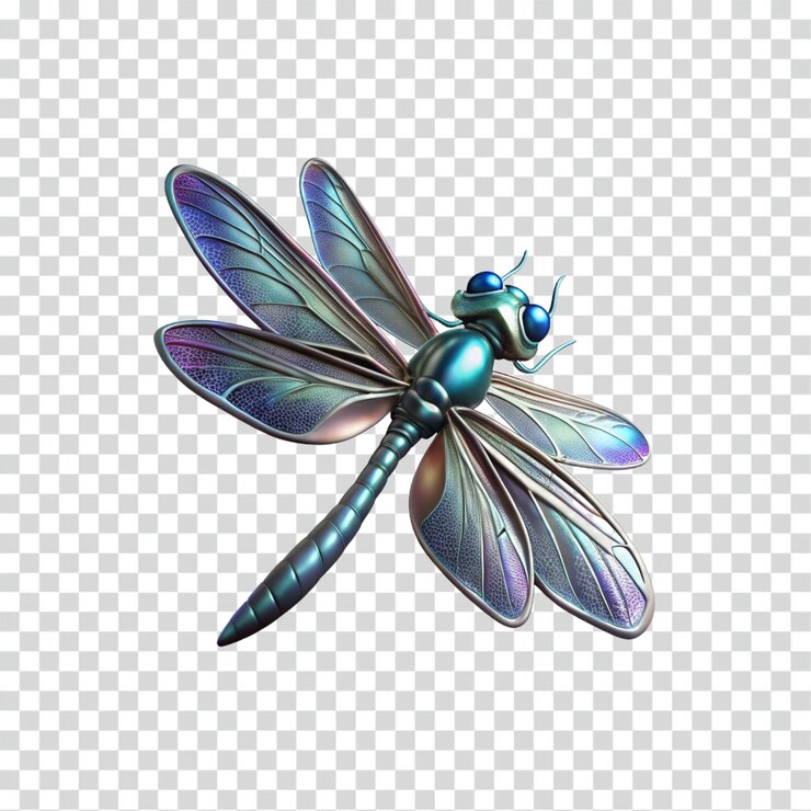 PSD libélula iridescente renderizado en 3d de las alas de los insectos