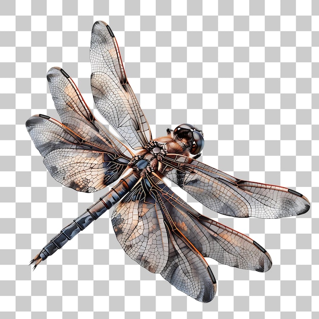 La libélula en vuelo sobre un fondo blanco