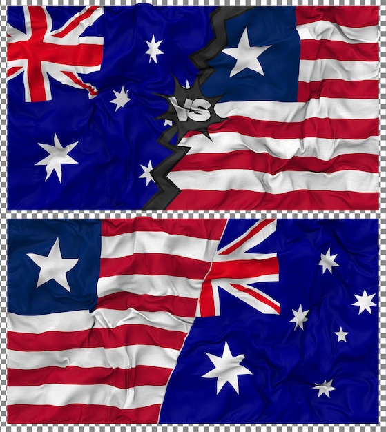Liberia contra Australia Media bandera combinada con textura 3D de la tela de la bandera