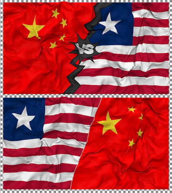 Liberia contra China Media bandera combinada con textura 3D de la tela de la bandera