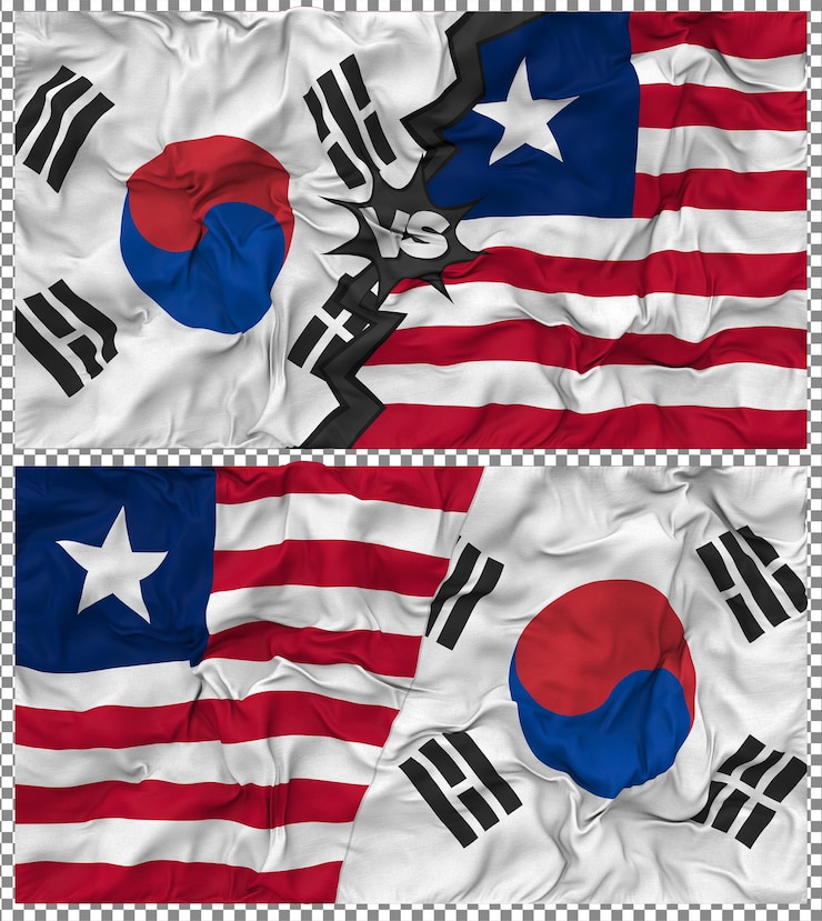 PSD liberia contra corea del sur media bandera combinada con textura en 3d