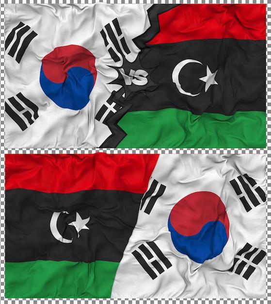 Libia contra Corea del Sur Media bandera combinada con textura en 3D