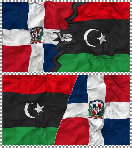 Libia contra Dominica Media bandera combinada con textura de baches de tela y renderización en 3D