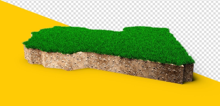 PSD libia mapa suelo geología sección transversal con hierba verde y textura de suelo de roca ilustración 3d