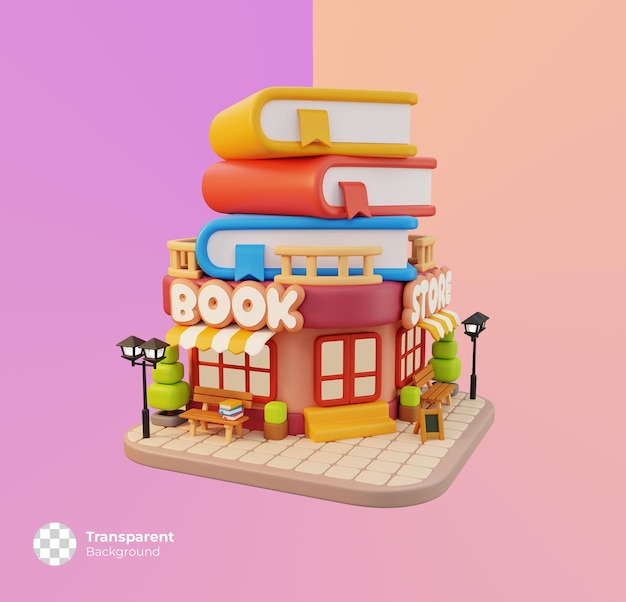 Librairie petite boutique icône isolée. Concept de bâtiment de magasin mignon minimal. Illustration de rendu 3D