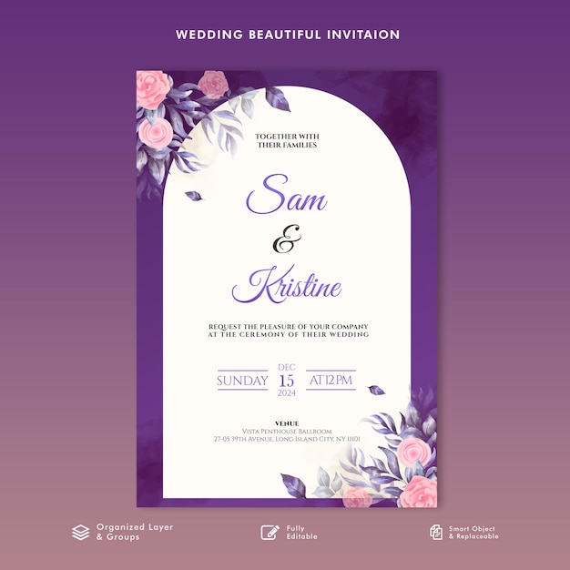 Libre vector hermosa plantilla de invitación floral para la boda
