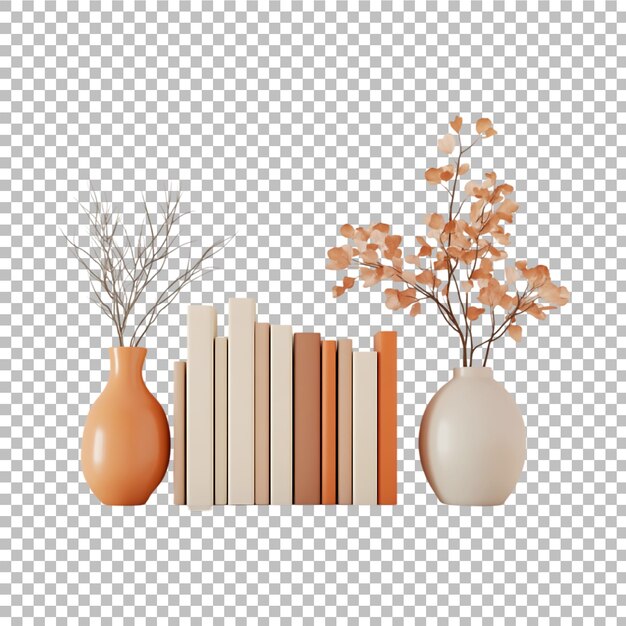 Librería 3D con libros y jarrones en un fondo transparente Ai generativo