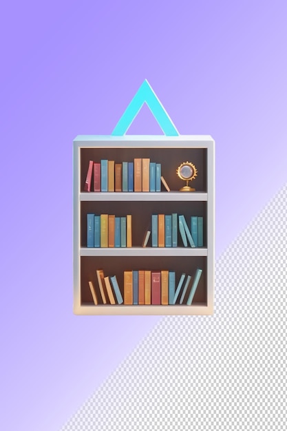 Libreria di illustrazioni PSD 3D isolata su uno sfondo trasparente
