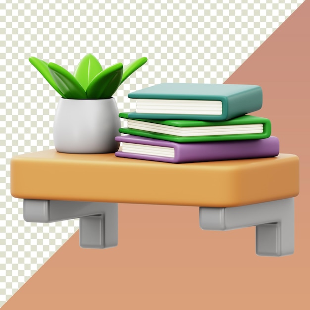 Librería de dibujos animados en 3D aislada sobre un fondo transparente
