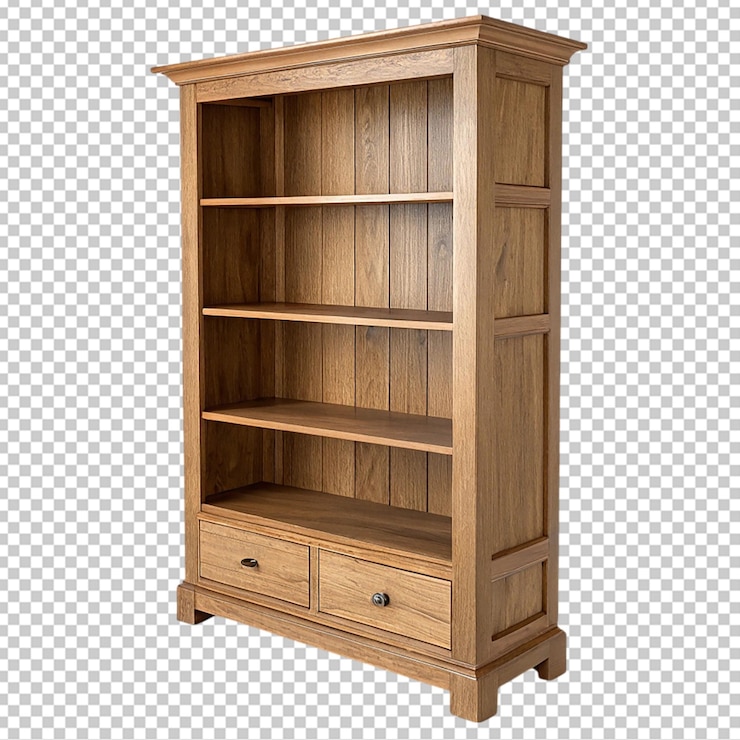 PSD libreria in rovere con cassetti