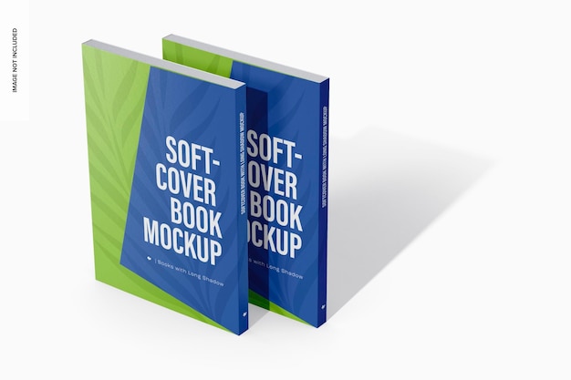 Libri a copertina morbida con Long Shadow Mockup, prospettiva