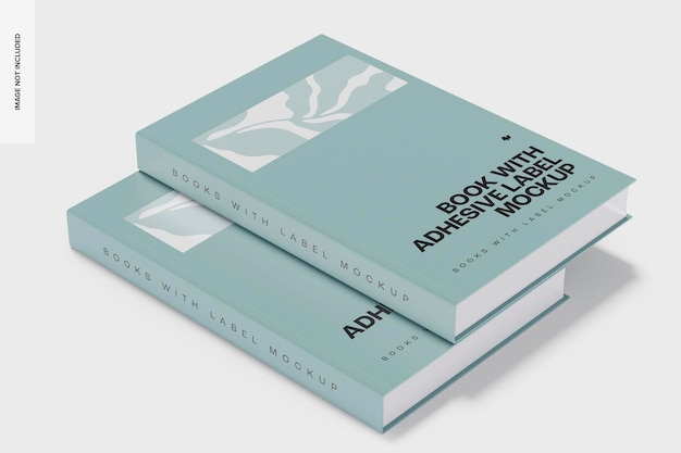 Libri a copertina rigida con etichetta adesiva Mockup, vista a destra