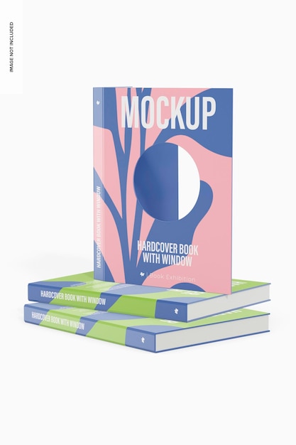 Libri con copertina rigida con finestra Mockup, impilati