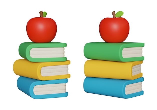 libri impilati con icona 3D di mela