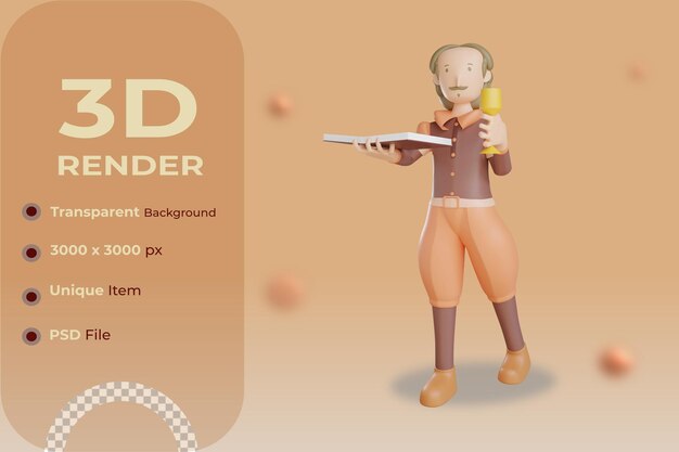 PSD libro 3d de shakespeare y vidrio con fondo transparente.