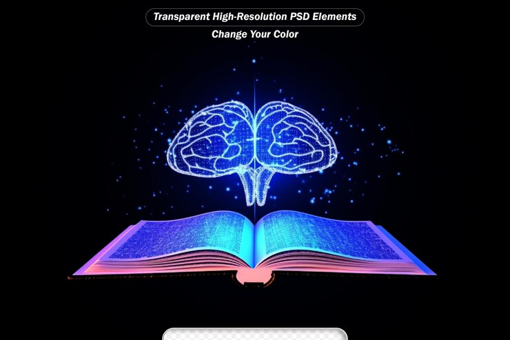 PSD libro abierto abstracto con cerebro azul diseño de estilo poli bajo fondo geométrico abstracto