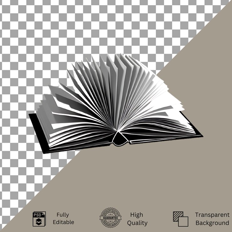 PSD libro abierto aislado sobre un fondo transparente
