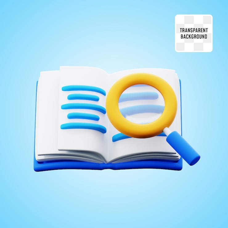 PSD libro abierto con bombilla para lectura de detalles y conocimiento de investigación ilustración de icono 3d diseño de renderización