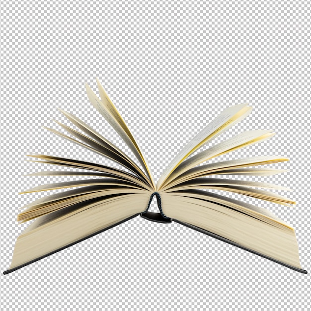 Libro abierto con páginas extendidas sobre un fondo blanco