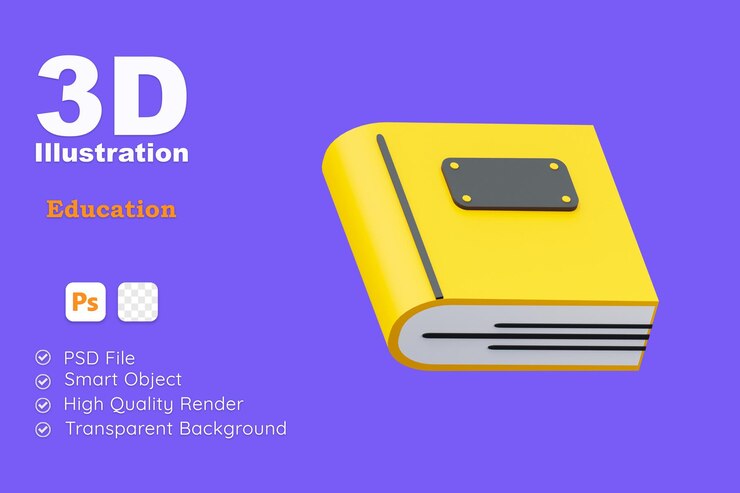 PSD libro amarillo educación aprendizaje negocio edu concepto 3d ilustración icono