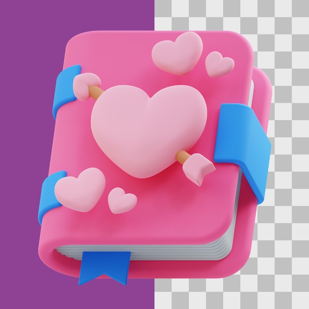 PSD libro de amor en 3d para presentación web de activos gráficos u otros