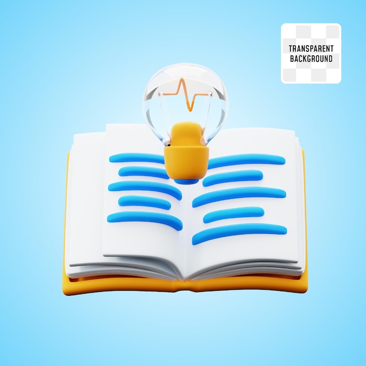 PSD libro aperto con lampadina idea per la saggezza conoscenza concetto di istruzione icona 3d illustrazione render design