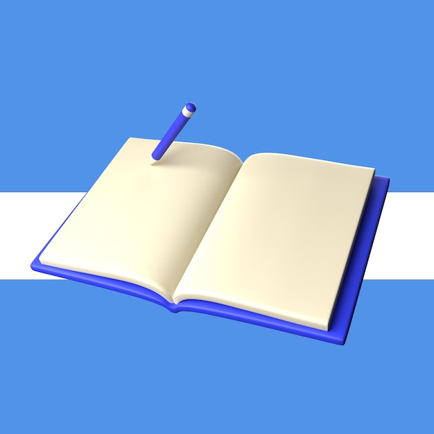 Un libro azul con un bolígrafo encima.