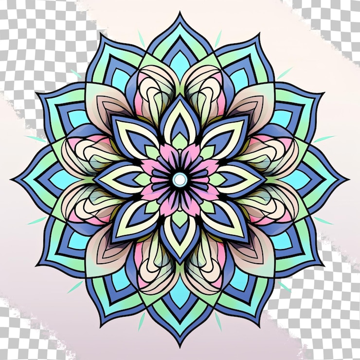 PSD libro para colorear con ornamento geométrico abstracto con intrincados mandalas sobre un fondo transparente