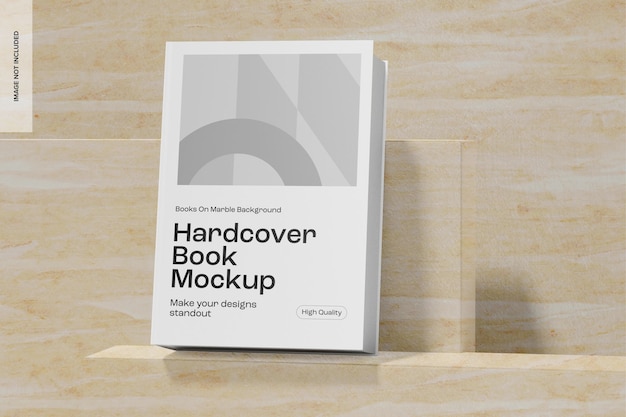 Libro con copertina rigida su marmo Mockup, vista frontale