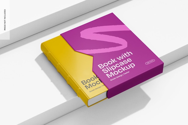 Libro con Slipcase su Podium Mockup Perspettiva